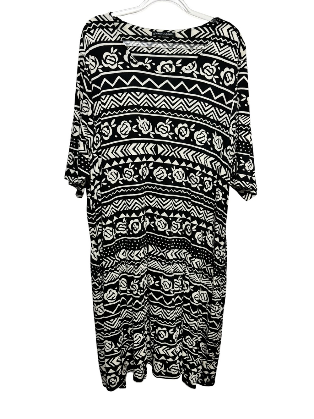 Gudrun Sjödén Black White Floral Geometric Midi Dress Tunic M Oversized